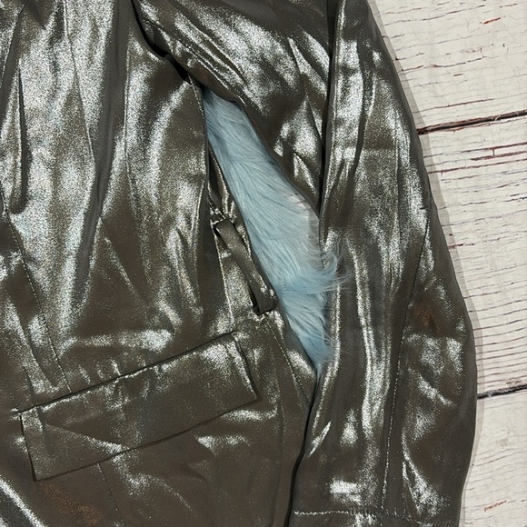 Anthropologie Maeve Zada Silver Metallic Dark Blazer Jacket - Picture 9 of 10